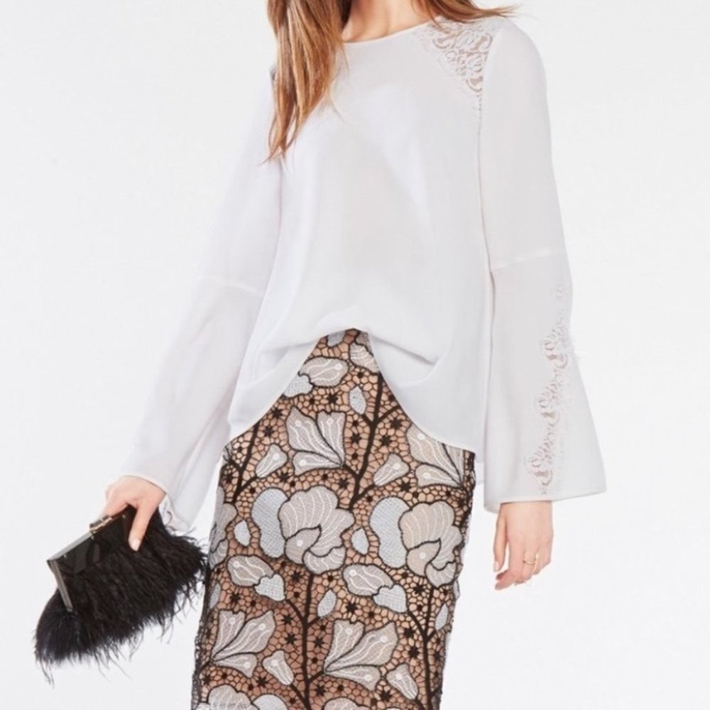 BCBG Chrystie Blouse Top Shirt Long Sleeve White